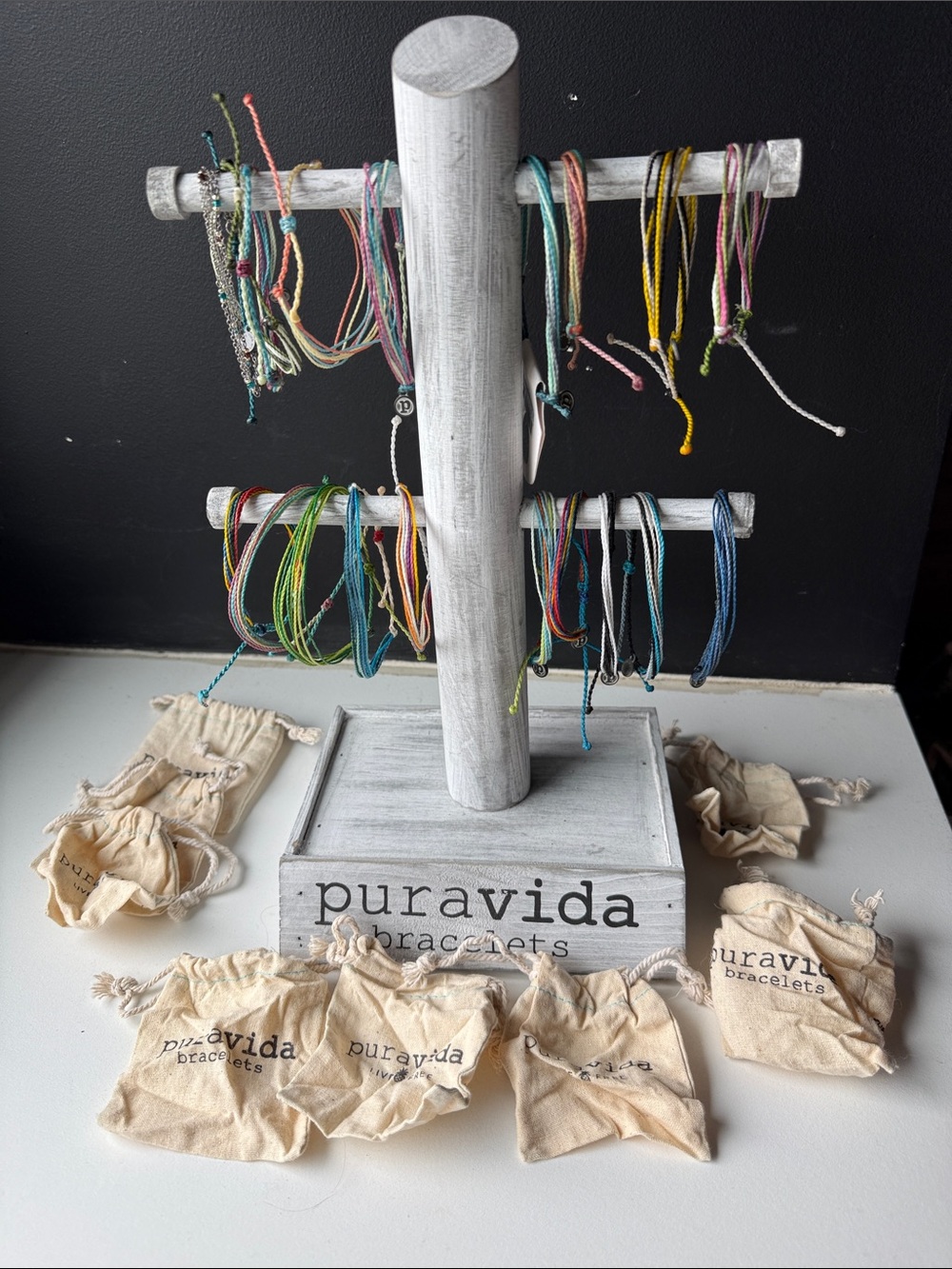 Pura Vida Bracelets, stand and bags